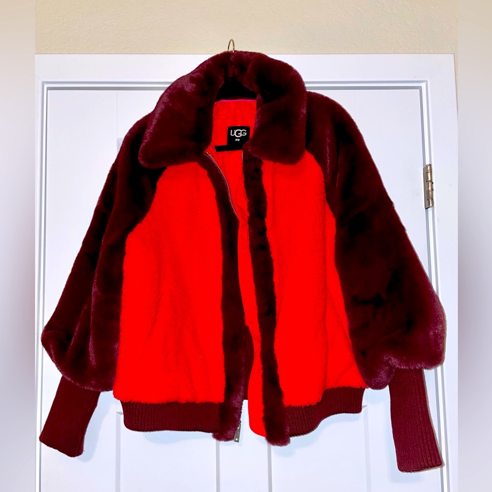 UGG Spanish Red Augusta Sherpa Baseball Jacket
